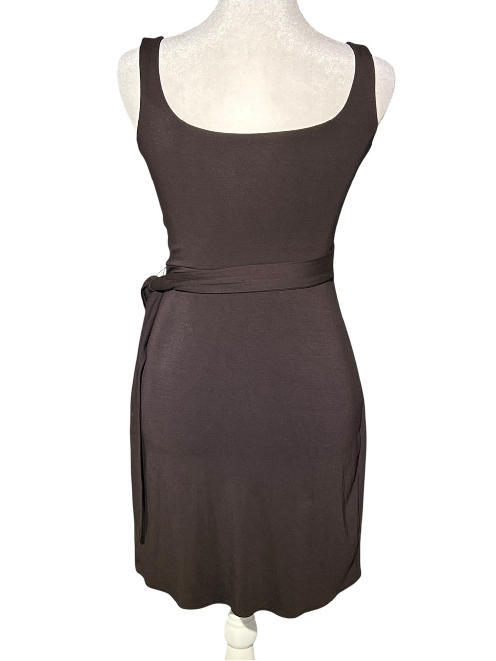 WILFRED Aritzia Dark Brown Faux Wrap Square Neck Stretch Mini Dress Size XS - Picture 4 of 13